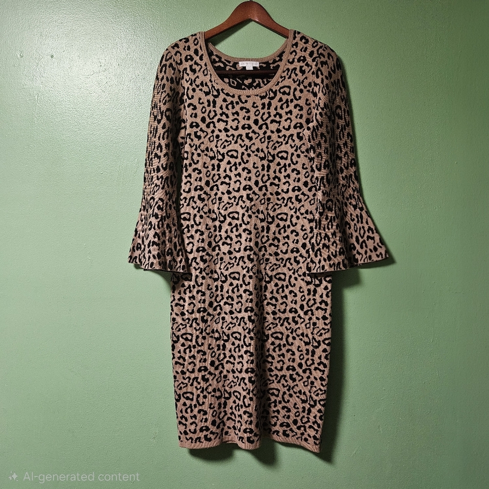 New York‎ & Company Lepard Print Flare Sleeve Sweater Dress